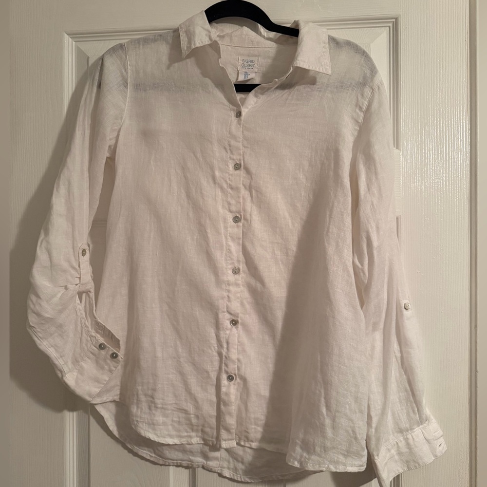 Sigrid Olsen 100% linen button-down shirt
